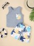 Baby's Coconut Tree Print 2PCS Summer Casual Outfit Pocket Patched Tank Top & Shorts Set Toddler & Infant Boy's Clothes