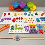 Wooden Number Counting And Color Matching Learning Game For Kids - Educational Montessori Math Toy With Beads For Toddlers Ages