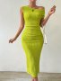 Elegant Off The Shoulder Knit Polyester Bodycon Midi Dress Solid Color For Women
