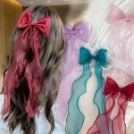 1PC Elegant Mesh Streamer Bowknot Hair Clip Vintage Ponytail Holder Stylish Hair Accessories For Women And Daily Use