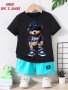 Boys' Cool Bear Print T-Shirt Polyester Crew Neck Short Sleeve Tee With Slight Stretch Casual Summer Top For Kids - Regular Fit Knit Fabric