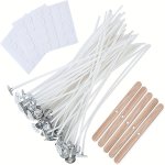 100 Pcs Cotton Candle Wicks Pre-waxed Low Smoke Candle Making Kits With 5 Candle Wick Holders And 60 Glue Dots For Soy Beeswax A