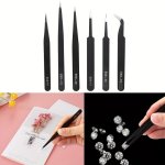 6PCS SET Esd Curved Fine-tip Anti-static Tweezers Set Stainless Steel Multifunction Tweezer Repairing Hand Tools For Diy Scrapbo
