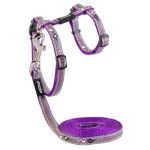 Rogz Nightcat H-harness And Lead Combination - Purple Budgies Design