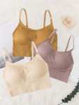3PCS Simple Solid Sports Bras Comfy & Breathable Workout Bra Women's Lingerie & Underwear