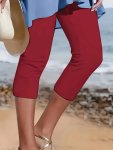 Plus Size Solid Color Skinny Capris Leggings Casual Crop Leggings For Spring & Summer Women's Plus Size Clothing