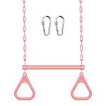 Ladyrosian 17" Trapeze Bar Swing Set Gym Rings 47" Heavy Duty Chain Swing Set Accessories With Locking Carabiners Plastic Coated