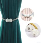 2PCS Magnetic Curtain Tieback Pearl Ball Home Curtain Buckle European Decoration Woven Clip Large Curtain Rope With Bracket Home Decor Room Decor