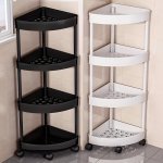 4-TIER Triangle Corner Storage Rack With Wheels Multi-purpose Plastic Freestanding Organizer Movable Shelving Unit For Kitchen B