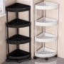 4-TIER Triangle Corner Storage Rack With Wheels Multi-purpose Plastic Freestanding Organizer Movable Shelving Unit For Kitchen Bathroom Living Room Pot & Study - Use