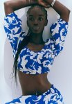 Cropped Blouse - Bright Blue Patterned