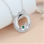 CNE103132 Sterling Silver Circle Necklace With 3 Birthstones