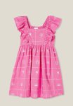 Cotton On Rachel Ruffle Dress - Pink Gerbera white