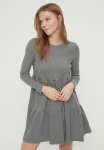 Stand Up Collar Raised Knitted Dress - Grey