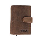 Bossi Mechanism Cardholder Wallet With Coin Zip Pouch - Goat Oily Hunter Dark Brown