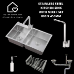 Stainless Steel Double Bowl Kitchen Sink With Mixer Set - 800 X 450MM
