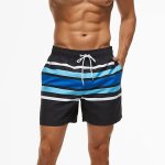 Men's Brazilian Swimshort Black blue White Striped
