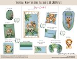 Cot Duvet Bedding Safari Tropical Monster Leaf Safari Blue Green Set