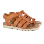 Makuleni 3 Strap Leather Sandal With Velcro - Cakak Oak - 9