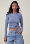 Cotton On The One Organic Rib Crew Long Sleeve Top - MINI Strip Vintage Navy shoreline