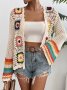 Crochet Open Front Cardigan Casual Long Sleeve Hollow Out Cardigan For Spring & Fall Women's Clothing
