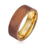 Men's Ebony Wood Gold Tungsten Ring R-152 - 13