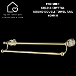 Polished Gold & Crystal Round Double Towel Rail - 600MM