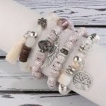 4PCS SET Bohemian Hand String Tree Of Life Feather Wings Pendant Bracelet Tassel Couple Handmade Unisex Bracelet Father's Day Gi