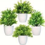 4 Pack Artificial Eucalyptus Potted Plants Faux Decorative Grass Plant With White Plastic Pot Suitable For Home Decor Indoor Off