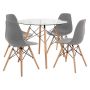 5 Piece Glass Table And Grey Wooden Leg Chairs
