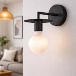 Modern Black Metal Wall Light With Exposed Globe