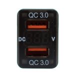 Dual USB QC3 Charger With Volt Meter Blue 32X20MM For Toyota Revo
