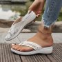 Women's Metallic Buckle Thong Sandals Platform Hollow Out Soft Sole Wedge Sandals Comfort Non-slip Vacation Slides