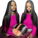 Mengkai 28 Inch Lace Front Wigs Human Hair Preplucked Bleached Knot Glueless Lace Front Wigs Human Hair Pre Plucked Pre Cut Stra