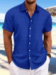 Men's Stylish Loose Stripe Pattern Shirt Casual Breathable Lapel Button Up Short Sleeve Shirt Top For Summer Outdoor Activities