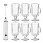 Glass Irish Coffee Mugs And Milk Frother - 6 Pack