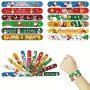 12PCS Christmas Slap Bracelets Santa Claus Snowflake Elk Xmas Tree Print Pop Circle Toys Merry Christmas