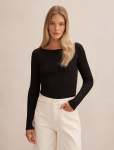 Minka Rib Boat Neck Top - XL Black