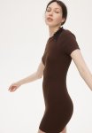 Rib-knit Bodycon Dress - Dark Brown