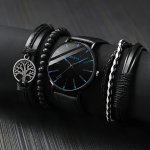 Modern 5-PIECE Men's Watch Set With Pu Leather Band Simple Non-waterproof Quartz Watch & Accessory Combo Round Dial Zinc Alloy C