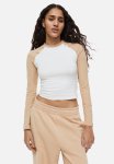 Raglan-sleeved Jersey Top - Beige white