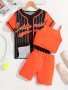 2-PIECE Baseball Girl's Letter Striped Short Sleeve Shirt + Solid Sling Top + Shorts Set Holiday Sports Outdoor Summer Gift