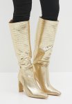 Undone Crock Texture Knee Length Boot - Gold