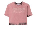 Logo-print Cropped Denim Blouse -pink Multi