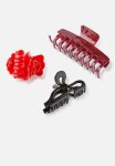 3PK Hair Claw - Red black
