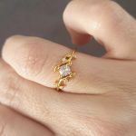 Azalea-gold Gold Plated 925 Sterling Silver Cz Leaf Ring - Size 5