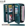 Rfid Retro Large Capacity Long Wallet Solid Color Women's Purse Multi-functional Zipper Wallet With Wrist Strap