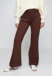 Womens Mid Waist Patch Flare Leg Denim Jean In Chocolate - Chocolate 14
