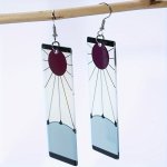Rectangle Shape Abstract Sunrise Pattern Dangle Earrings Retro Cartoon Style Acrylic Jewelry Trendy Female Gift