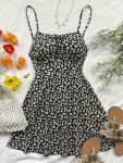 Floral Print Backless Cami Dress Elegant Spaghetti Strap Sleeveless Dress For Summer Women's Clothing